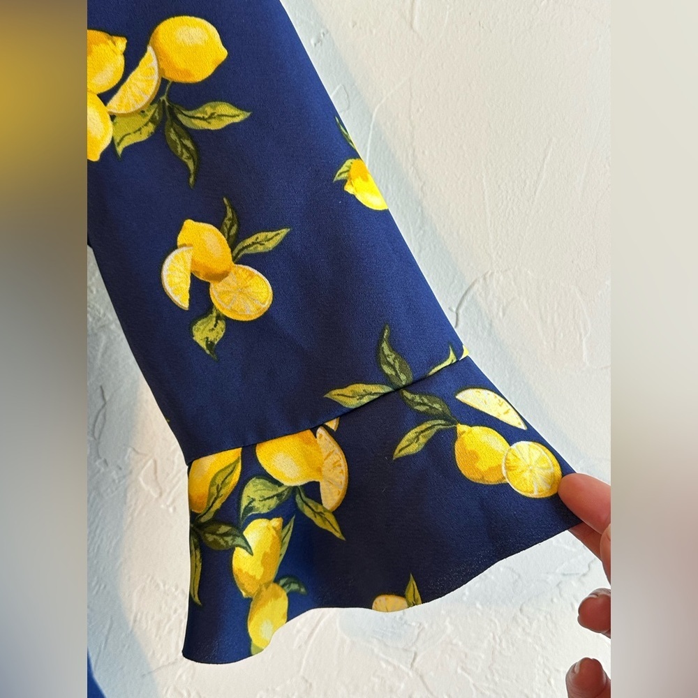 Banana Republic Navy Blue with Lemons Print Ruffle Shorts Tie Belt Romper Sz 4 - Picture 7 of 14